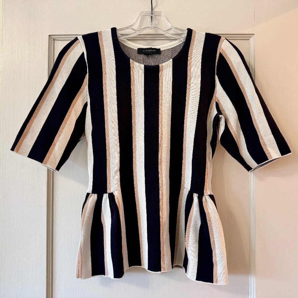 Ann Taylor | Stripe Shirred Peplum Sweater - Sz XS